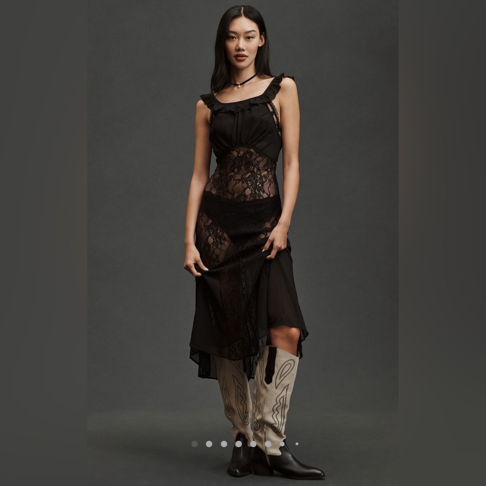 Anthropologie Sheer Lace Midi Dress like New